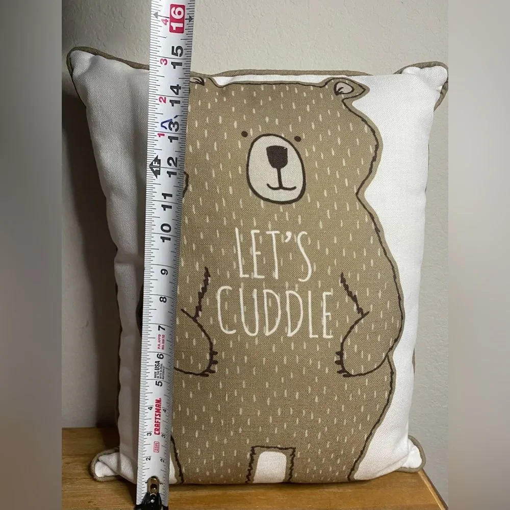 Neutral Beige Brown Bear Boy’s Rom Theme Plaid Decorative Pillow 12x 15